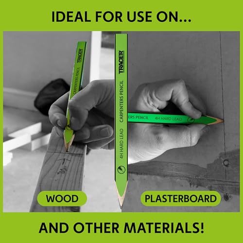 Tracer Carpenter Pencils Hard Lead 4H 12 Pack with Sharpener