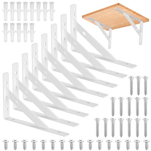8 Pcs Heavy Duty Floating Metal Shelf Brackets, L Shaped Wall Mount Shelves Support Angle Brackets (3.7 x 6 inch White) - size: 3.7 x 6 inch White