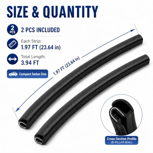 2pcs 1.97ft B-Pillar Car Door Seal Strip Automotive Weather - size: 1.97ft