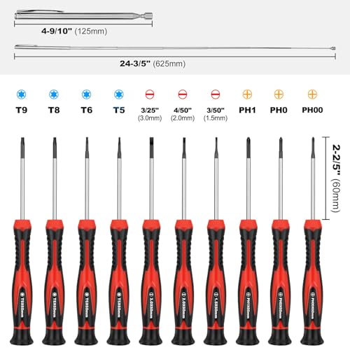 HAUTMEC 11-PCS Precision Screwdriver Set with Telescoping Magnetic Pickup Tool, Magnetic Small Screwdrivers with Phillips, Slotted,Torx Star,Cr-V Steel, Mini Screw Drivers for Eyeglass, Watch,Phone - color: Mini Screwdriver