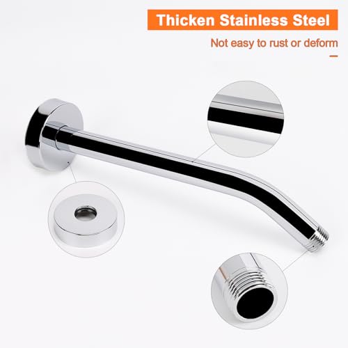 Shower Arm with Flange and Teflon Tape, Wall Mounted Shower Pipe 304 Stainless Steel Extension Arm for Fixed Shower Head & Handheld (10 Inch, Chrome) - color: Chrome, style: 10 Inch