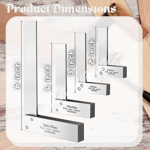Machinist Square Set 2, 3, 4, 6 Inch, Atarvana Mechanical Steel High Precision Squares, Harden Carbon Steel, 90 Degree Wide Base, L-Type Right Angle Ruler Tool for Woodworking - style: Set of 2, 3, 4, 6 Inch