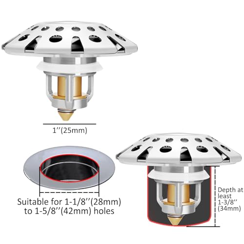 AzWzz Bathroom Sink Stopper,Sink Hair Catcher,Bathroom Sink Drain Strainer Pop Up Drain Cover Plug,Universal for 1.1 to 1.65in Sink Drain Hole - color: Chrome Silver