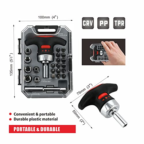 X-Steel 24 in 1 Magnetic Screwdriver,Socket Ratchet Wrench Set,Mini Racheting T-Handle Torx Slotted Phillips Square Screwdriver Set Tools Set with Portable case for Home Dorm - size: 24PCS