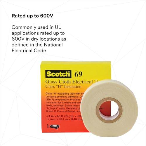 3M Glass Cloth Electrical Tape 69, 3/4 in x 36 yd (108 ft), 1 Roll - size: 3/4 in x 36 yd