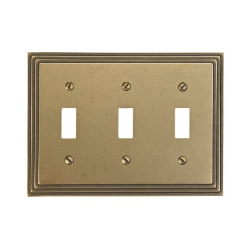 AMERELLE 84TTTRB Steps Triple Toggle Cast Metal Wallplate in Rustic Brass - color: Rustic Brass, size: 3 Toggle