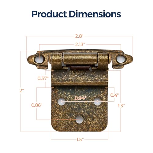 Antique Bronze Cabinet Hinges, 3/8 Inch Inset, 4 Pack(2Pairs) - color: Antique Brass