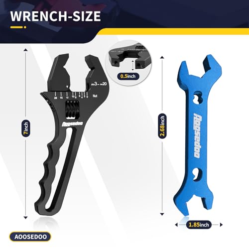 3AN-20AN AN Fitting Wrench AN Fitting Tool for AN Hose Fitting Assembly Adjustable Lightweight Aluminum Black With Double-ended AN Wrench 6AN Socket-AN8 B-nut Blue - color: Black, size: 3AN-20AN