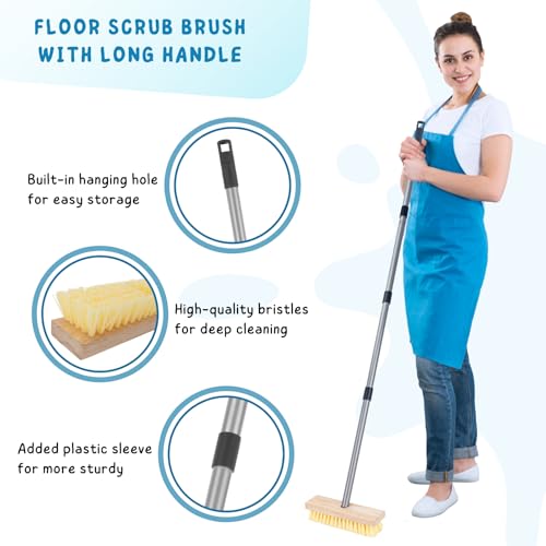 Floor Scrubber Brush, 52'' Long Handle Scrub Broom for Deck Cleaning - color: Yellow