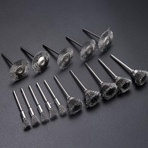 15 Pieces Stainless Steel Wire Brushes, Wire Brush Wheel, Steel Wire Polishing Wheel Kits for Dremel Rotary Tools (1/8 Inch Mandrel) - color: silver