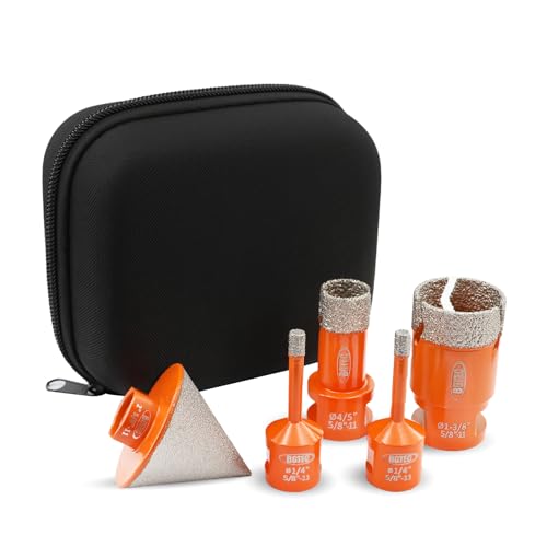 Diamond Core Drill Bit Kit BGTEC Diamond Hole Saw Tile Cutter for Porcelain Tile Ceramic Marble Brick, 5/8"-11 Thread 6/6/20/35mm+50mm Chamfer Bit - size: Bag:6/6/20/35mm+50mm Diamond Chamfer Bit