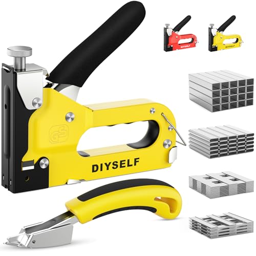 DIYSELF Staple Gun Heavy Duty 4-in-1 Upholstery Stapler with 4000 Staples - color: Yellow