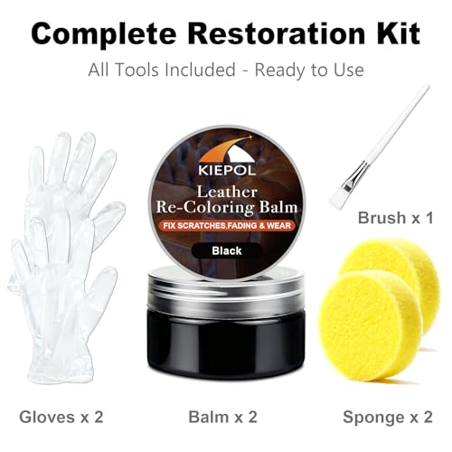 Black Leather Repair Kit, Recoloring Balm, Leather Dye | Restore Scratches, Faded & Aged Leather & Vinyl Couches, Boots, Car Seats & Furniture - color: Black