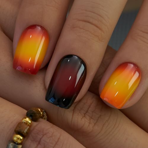 CurvLife Medium Square Fall Press On Nails, Classic Red, Soft Gel - color: Ombre Nails