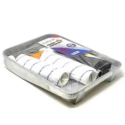 Allgala Paint Roller Kit 12-Piece Premium with Roller Frames, Covers, Steel Tray, Brush, Mixer, Masking Tape etc - TH10302 - color: 12-PC Metal