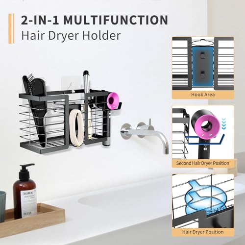 FUNKYLEE 3-in-1 Universal Hair Tool Organizer Wall Mount, Black - 2 Pack - color: 2PCSBlack