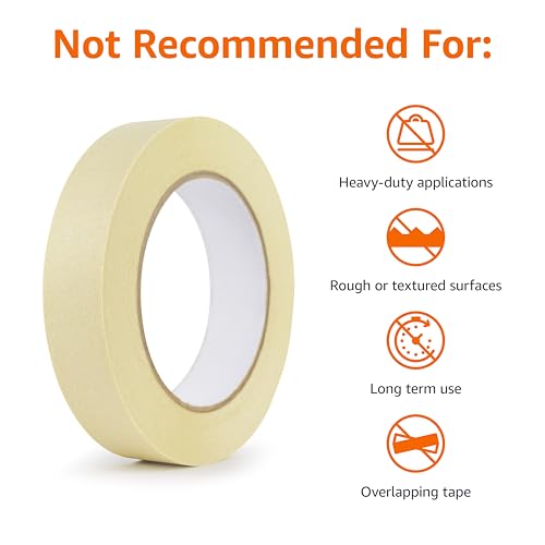 Amazon Basics Masking Tape for Light Duty Applications, Labeling, Easy Removal, Tears by Hand, 0.94" x 180', Beige, 6 Rolls - size: 0.94 Inch by 180 Feet