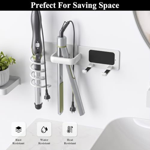 Tindbea Hair Dryer Holder Wall Mount Aluminum Alloy Hot Tools Organizer White - color: White