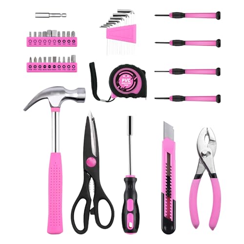 DOWELL Tool Set, 40 Pcs Tool Kit, Screwdriver Set With Storage Case, Pink - color: Pink