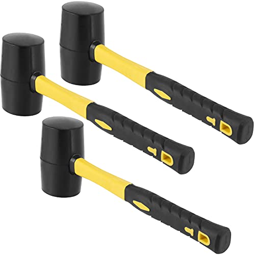 3 PCS 16 OZ Black Rubber Mallet Hammer, Rubber Mallet with Non Slip Handle for Camping, Woodworking and Flooring - size: 16oz