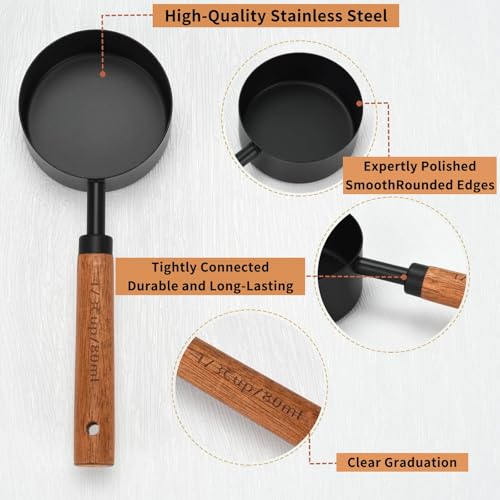 8pc Steel Measuring Set Nonstick Cups Spoons Wood Handle Markings