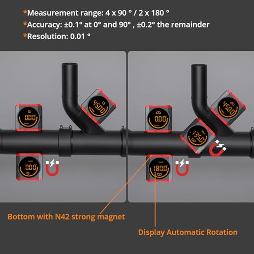 Neoteck Digital Angle Finder LED Rechargeable Level Box Protractor Bevel Gauge Inclinometer with Magnetic Base IP54 Waterproof for Woodworking Home Decoration-Red