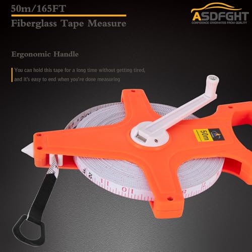 Open Reel Tape Measure 165 Feet, Fiberglass Tape Measure, Yard Measuring Tape Fit for Sports Field, Outdoor, Engineer,Track, Durable Dual-Sided Measuring Reel with Feet and Meters (1/2') - size: 50 m