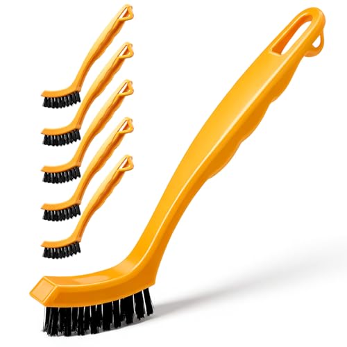 6 Pack Grout Brush Nylon Detail Cleaning Stiff Bristle Brushes Tile and Grout Scrub Brushes for Kitchen, Bathroom, Tile Floors, Gaps, Crevices, and Window Tracks (Grey,Crevice Brush)