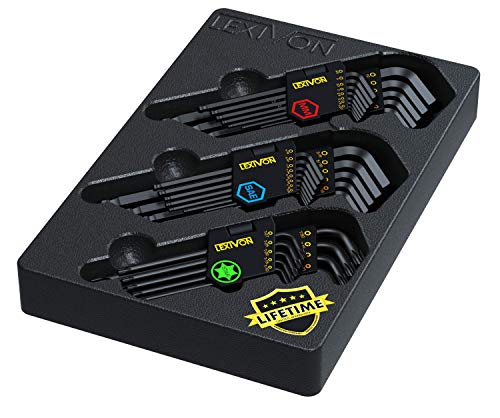LEXIVON Master Wrench Key Set, 35-Piece Long Arm Ball End Hex Keys | 3-Pack Metric/SAE & Star, Industrial Grade S2 Alloy Steel (LX-131) - size: Hex & Torx keys 35 pcs