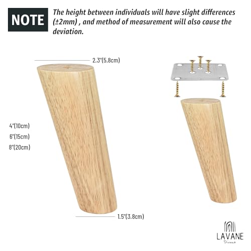 La Vane 8 inch / 20cm Wooden Furniture Legs, 4PCS Soild Wood Oblique Tapered Varished Replacement Feet with Mounting Plate for Couch Sofa Cabinet TV Stand Armchair - color: Clear Coated, size: 8"/20cm