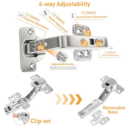 TamBee 1/2 Inch Overlay 165 Degree Cabinet Door Hinges 48mm Frameless Soft Close Hinges for Kitchen Corner Adjustable Lazy Susan for Cabinet,2 Pcs/1 Pair (Half Overlay) - size: 165° Half Overlay