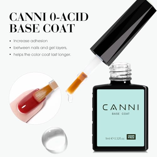 CANNI 2 Pcs No Wipe Gel Top Coat and Base Coat Set- High Gloss Shiny Long Lasting Base Top Coat Gel Nail Polish, Nail Art Home and Professional Manicure - color: Base & Top