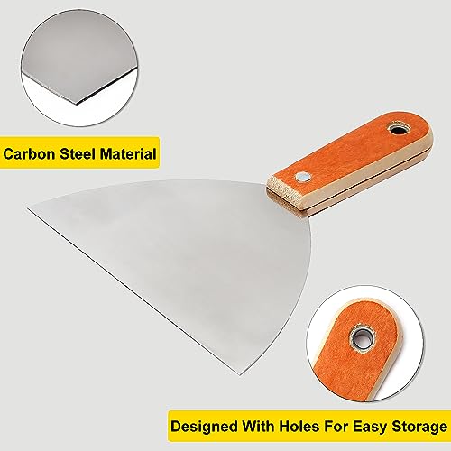 Utoolmart 2Pcs Putty Knife, 6 Inch Carbon steel Stiff Putty Knives, Spackle Knife, Paint Scraper, Scraper Tool with Wooden Handle for Taping Paint Wall Floor Tile | Stiff Blade, Sharp Scrapes Adhesive, Spackle Knife, Paint Scraper, Scraper Tool for Taping