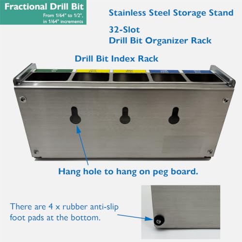 32-Slot Fractional Drill Bit Organizer-1/64'' to 1/2' Bits - style: Fractional inch