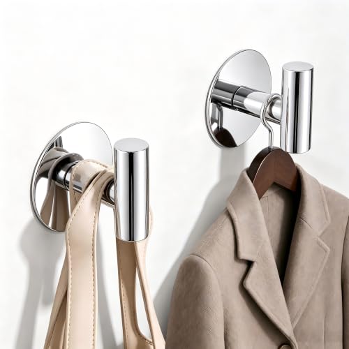 Stainless Steel Adhesive Hooks, Heavy Duty Wall Hooks, Towel Hooks for Hanging Robes, Aprons, Coats and Hats in Bathrooms,Kitchens and Hotels(2 Pack, Chrome) - color: Chrome, size: Adhesive "T" Shape- 2 Pack