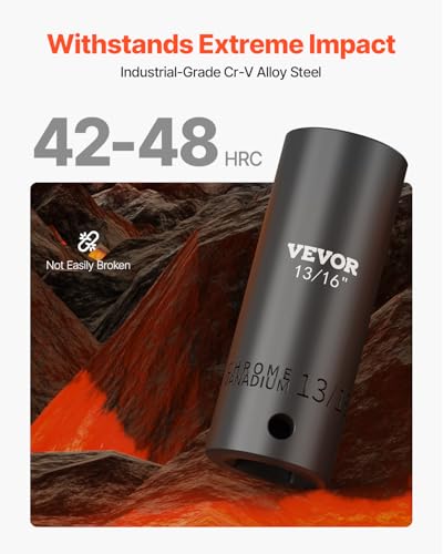 VEVOR Impact Socket Set 1/2 Inches 19 Piece, Deep Socket, 6-Point Sockets, Rugged Construction, Cr-V, 1/2 Inches Drive Socket Set Impact 3/8 inch - 1-1/2 inch, with a Storage Cage - size: 1/2" 19PCS Deep