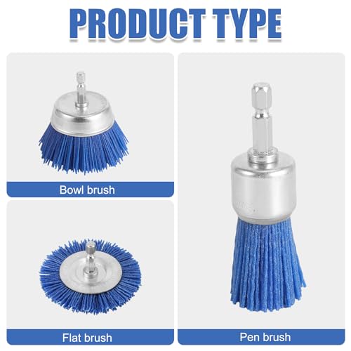 9pcs Nylon Wire Wheel & Cup Brush Set for Drill, 3 Sizes Abrasive Brush with 1/4in Hex Shank for Cleaning Sanding Drill Scrub Brush Attachment Remove Paint 80/100/240 Grit