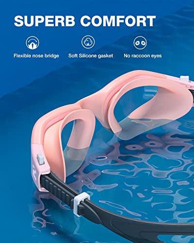 ZIONOR Swim Goggles, G1 SE Swimming Goggles Anti-Fog for Adult Men Women - color: A4-clear Lens Pink Frame