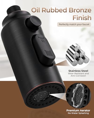 Pull Down Faucet Sprayer Head Replacement, Oil Rubbed Bronze 3 Function Pull Out Spray Head Nozzle with 9 Adapters for Kitchen Sink Faucet, American Standard for Moen Kohler Delta G1/2 Male Conn - color: Oil Rubbed Bronze