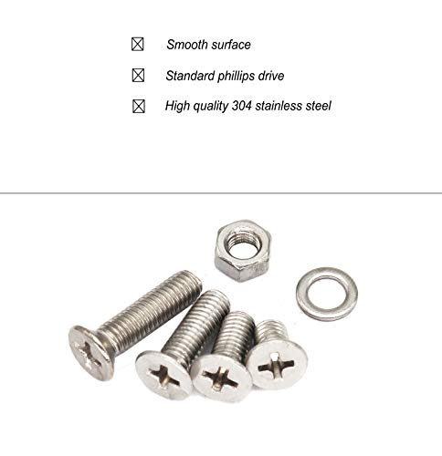 940pcs M2 M3 M4 M5 Phillips Countersunk Flat Head Machine Screws Hex Nuts Flat Washers Assortment - size: M2 M3 M4 M5 940pcs (Countersunk Head-304)