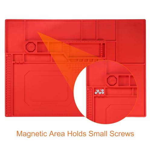 HARFINGTON Soldering Mat 21.7"x15" Silicone Magnetic Soldering Repair Mat Heat Resistant Electronics Work Mat for BGA Soldering Gun Iron Workbench CellPhone Computer Electronics Repair, Red