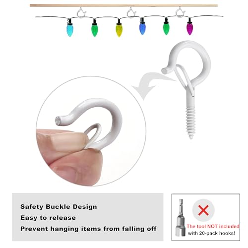 PlusRoc 20 Pack Screw Hooks for Hanging Plants Outdoor Lights(White) - color: White
