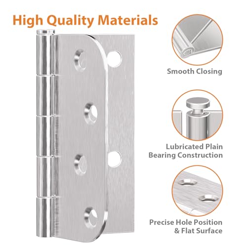 Brushed Nickel Door Hinges 4 Inch 3 Pack with Square & 5/8" Radius - color: Brushed Nickel-Square&Round, size: 3 Pack