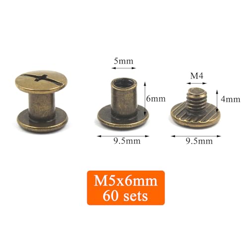 50 Sets Bronze Chicago Binding Screws Assorted Kit Nail Rivet Chicago Button DIY Leather Decoration Bookbinding Round Flat Head Stud Screw (Bronze 3/16" x1/4"-50 Sets) - size: Bronze-3/16"*1/4"-50