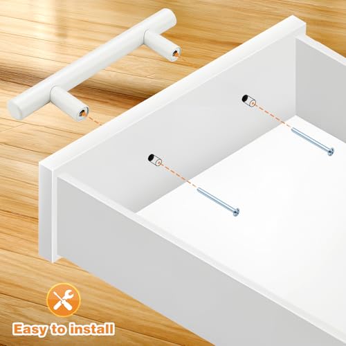 Probrico 5 Pack| White Cabinet Pulls 2-1/2 Inch T Bar Euro Style Handles Kitchen Cupboard Stainless Steel Modern Cabinet Hardware - color: White, size: hole center 2-1/2"