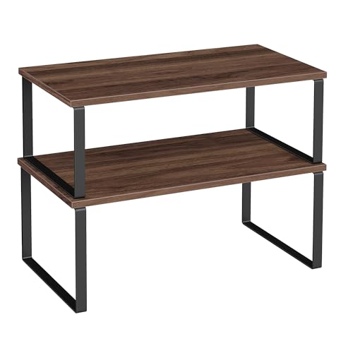 SONGMICS Cabinet Organizer Shelf, Set of 2 Spice Rack, Kitchen Storage - color: Natural Walnut + Matte Black, size: 15.6"w