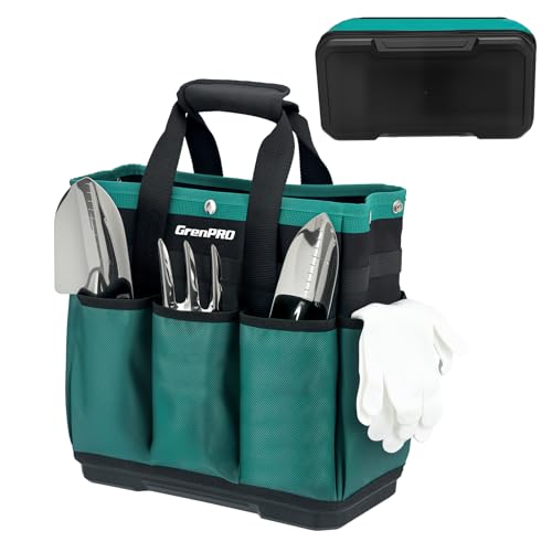 GRENPRO Heavy Duty Garden Tool Bag, Molded Bottom, 10 Pockets, Dark Green - size: 13" Garden Tool Bag