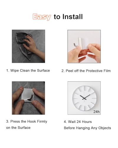 8 Pack Adhesive Wall Hooks, Self-Adhesive Hooks for Bathroom, Door Back Stick-On Towel Hooks, Hanging Coat Hat Key Washcloths Aprons Oven Mitts for Kitchen Shower Garage Home, Silver - color: Silver-45°