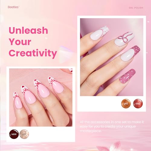 Beetles Pink Gel Polish Set, 20 Colors Dare to Bare Gel Nail Polish | Hot Nude White Glitter Shade,Soak off Uv Led Manicure Kit, with 3Pcs Base&Top Coat for DIY Gift Women - color: Dare to Bare