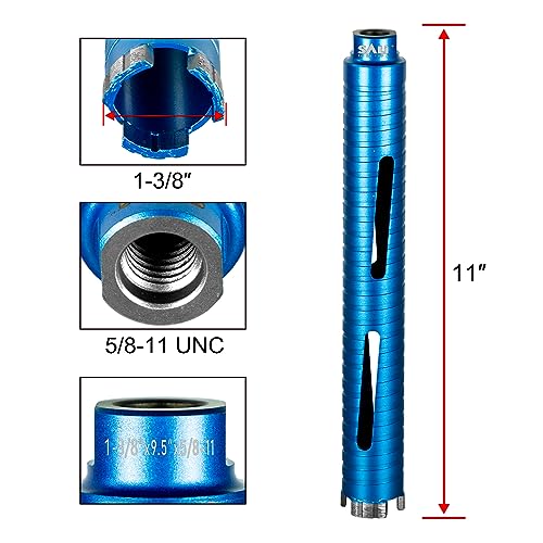 SALI Diamond Core Drill Bits 1 3/8" Diameter 10"/254mm Drilling Depth 5/8-11" Thread Core Bit Turbo Laser-Welded Segments for Cured Concrete with, Brick, Block, Masonry, with Two Adapters - size: 1 3/8 inch